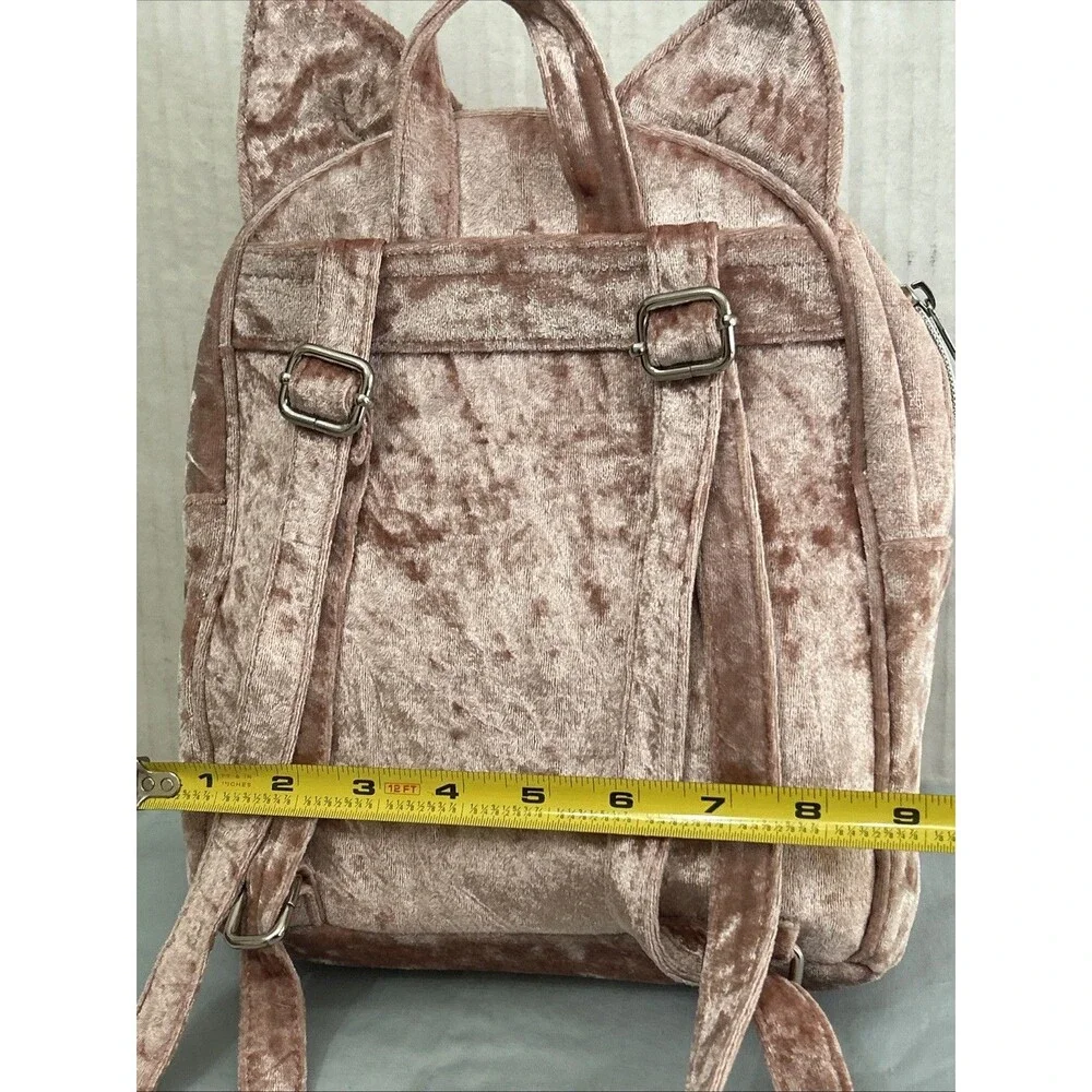 JUSTICE MINI BACKPACK KITTY CAT SHIMMERING GLITTER EARS ROSE VELOUR SUPER CUTE